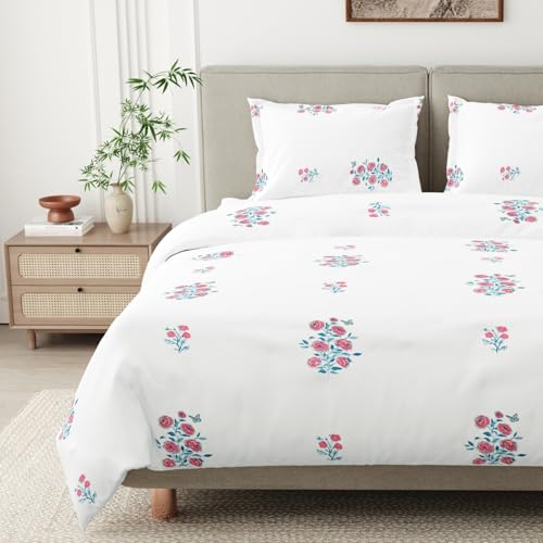 Image of Haus & Kinder Bed Sheet Double Bed | 100% Combed Cotton 186 TC Queen Size Bedsheet | 100 X 90 Inches Double Bed Bedsheet with 2 Pillow Covers | Soft, Chic, Cozy, - Festive Harmony