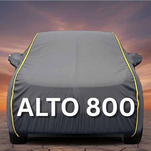 Image of Premium Grey Series 100% Waterproof Car Body Cover for Alto 800 Cover (All Models) with Mirror Pockets | Triple Stitched, Elastic, Custom Fit, Heat Resistant, Anti-Dust, All-Weather Cover