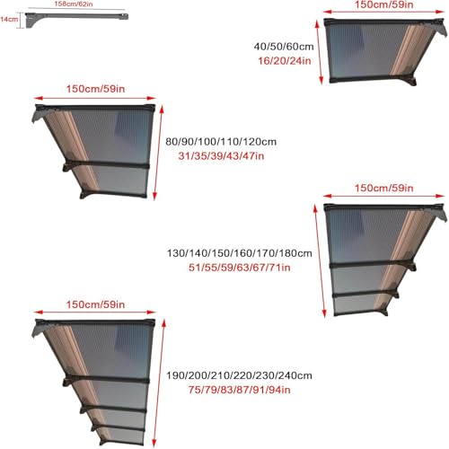 Auvent de porte en polycarbonate A01 120x240cm pour balcon et entrée