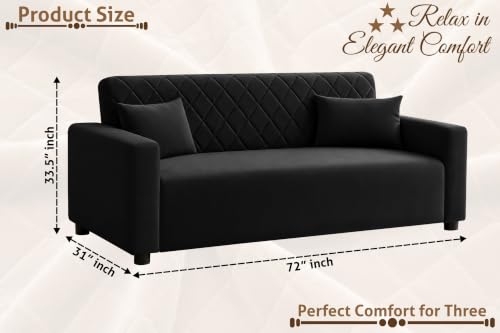 Image of Rosebell 3 Seater Wooden Sofa for Living Room, Modern Fabric Upholstered Sofa with Quilted Backrest, Cushioned Seating, Padded Armrests & Sturdy Wooden Frame - Black