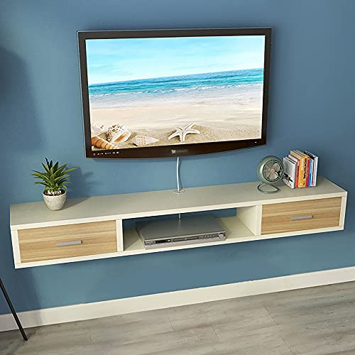 Mueble de TV montado en la pared con cajón y tablero de madera maciza para sala