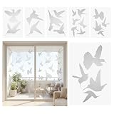 Naler 21 Stück UV-reflektierende Vogelschutzaufkleber für Fenster, Statisch Haftende Fensterbilder gegen Vogelschlag, Milchglas-Design Kolibri Aufkleber für Glasschiebetüren & Fenster, 6 Bögen