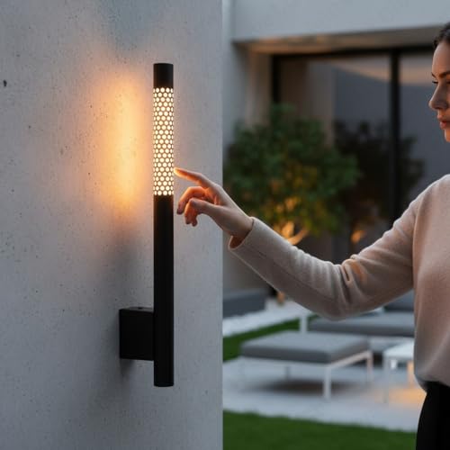 Image of Glowave Modern Black 700mm Metal LED Long Tube Wall Light with Adjustable Height - Tricolour | Warm White,White, Natural White | (203 /BK)