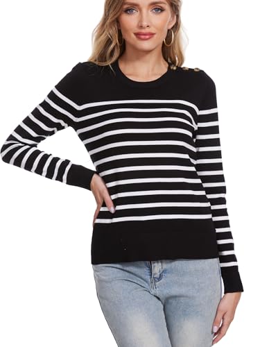 Spicy Sandia Women's Lightweight Long Sleeve Crew Neck Sweaters Striped Casual Knit Pullover Tops4