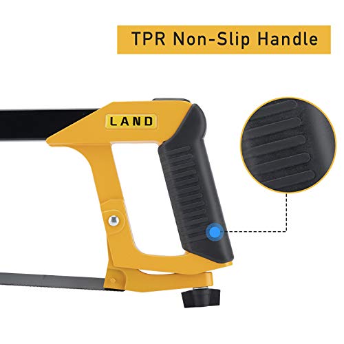LAND 12 Inch Hacksaw - Heavy Duty Coping Saw with 4 Extra High-Carbon Steel Blade, for PVC, Pipe, Carpentry - Thumbnail 2