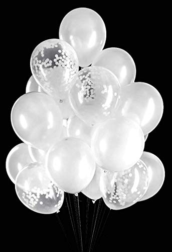 ZooYoo 12 Pouces Lot de 50 Ballon Blanc Nacré et confettis - Ballon Gonflable Blanc Cover