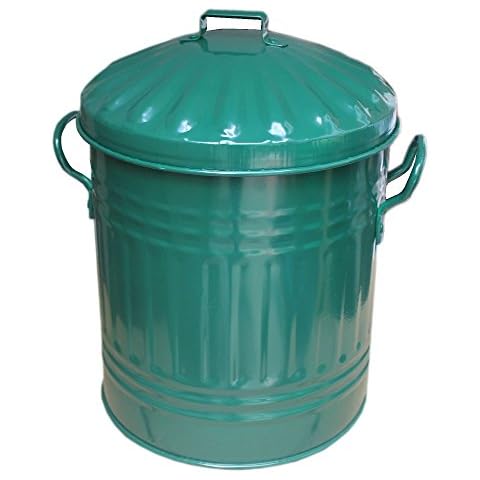 Easy Shopping Small 15 Litre 15L Round Shape Several Colour Metal Bin Recycle Rubbish Waste Dustbin Bin with Lid (Green) Cover