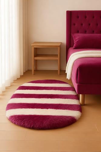 Image of Fluffy Silky Micro Fiber Polyster Carpet /Runner for Bedroom, Study Room, Playing Room, Guest Room ETC. 2x4 Feet, (Wine and Ivory new line)