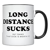 YouNique Designs Long Distance Relationship Mug - 11oz Portable Coffee & Tea Cup, Deployment Gifts for Couples (Black Handle)