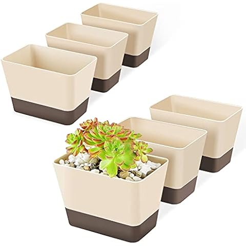 GREANER Indoor Planter Pots with Drainage, 6 Pack 6x3.8 Inch Herb Window Boxes with Saucer, Modern Plastic Plant Flower Succulent Cactus Pots for Windowsill, Garden Balcony, Home Office Outdoor Decor Cover