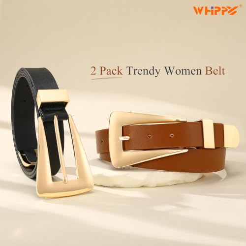 Image of WHIPPY 2 Pack Women Leather Belts Ladies Fashion Casual Waist Belt