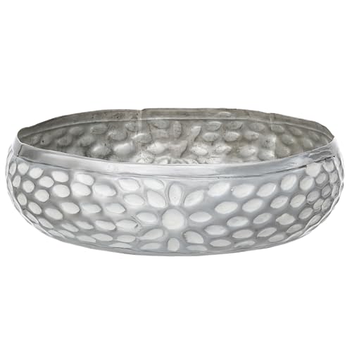 Image of eCraftIndia Silver Metal Urli Bowl for Home Decoration Office Tv Unit Kitchen Showpiece for Good Luck | Urli for Floating Candles Flowers for Pooja Room Entryway Living Room Diwali Gift