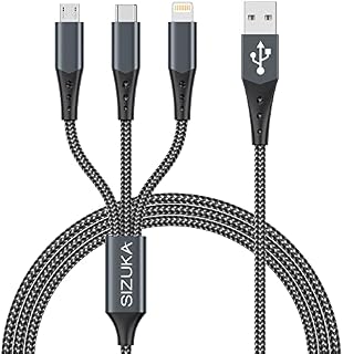 SIZUKA Charger Cable, Multi Charger Cable [1.2M] 3 in 1 Multiple USB Cable Nylon Braided with iPhone Micro USB Type C Cable Connector for iPhone, Android Samsung, Huawei, Nexus, Nokia,LG, Sony, PS4