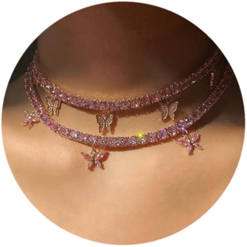 Earent Butterfly Choker Necklace Sparkly Crystal Pendant Necklaces Rhinestone Butterfly Chain Glitter Party Jewerly for Women and Girls