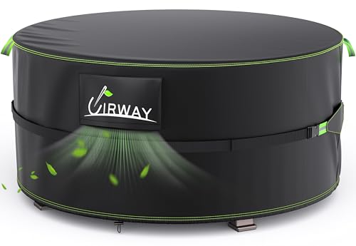 UIRWAY Fire Pit Cover 48 Inch Round, Waterproof Outdoor Fire Pit Cover, 600D Heavy Duty Oxford Fabric Firepit Cover with PVC Coating, Strong Tear & Windproof Patio Fire Pit Table Cover, Black