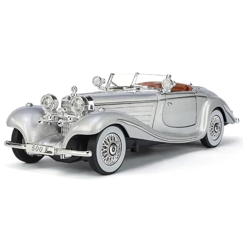 Image of 1:24 Benz 500K Toy Car Model, Diecast Collectible Pull Back Model Car with Sound and Light, Retro Classic Car Toy Gift Vehicles for Adults, Kids, Boys, and Girls (Silver)