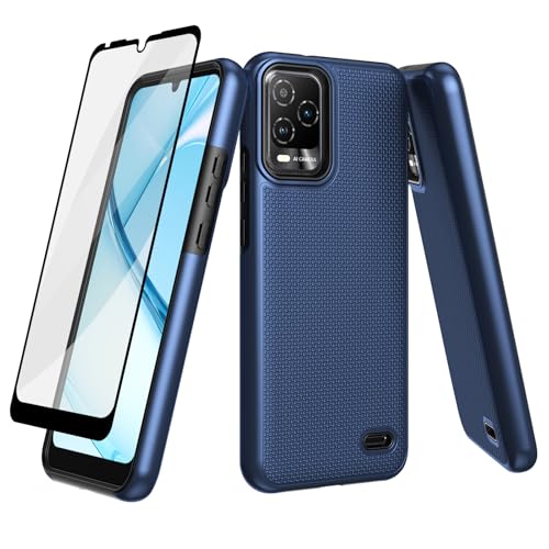 Ailiber for Tracfone BLU View 5 Pro 5G Phone Case with Screen Protector Dual Layer Shockproof Protective Silicone Bumper Non Slip Back Heavy Duty Rugged Cell Phone Cover for BLU View5 Pro-Blue