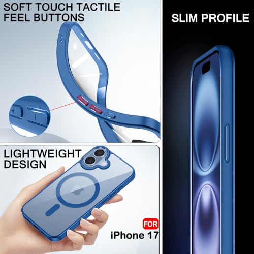 Image of TheGiftKart Ultra-HybridShockproof Back Cover Case for iPhone 17 Compatible with MagSafe | 360 Protection | Crystal Clear Hard Back Cover for iPhone 17 (PC & TPU, Transparent Clear Back, Blue Sides)