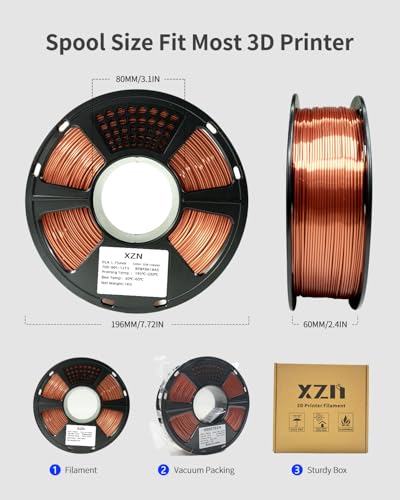 Image of Silk PLA Filament 1.75mm, Clog-Free, Metal-Like Shiny 3D Printer Filament 1kg Spool (2.2lbs), Neatly Wound, + /- 0.02mm Precision, Vacuum Packaging, Fit Most FDM Printer, Metallic Copper