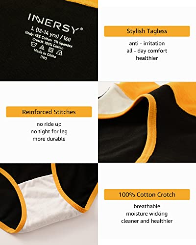 Innersy Teen Girls Underwear Cotton Stretch Briefs Comfy Mid Rise Panties 6 Pack (12-14 Years, Colorful Black) #TOP3
