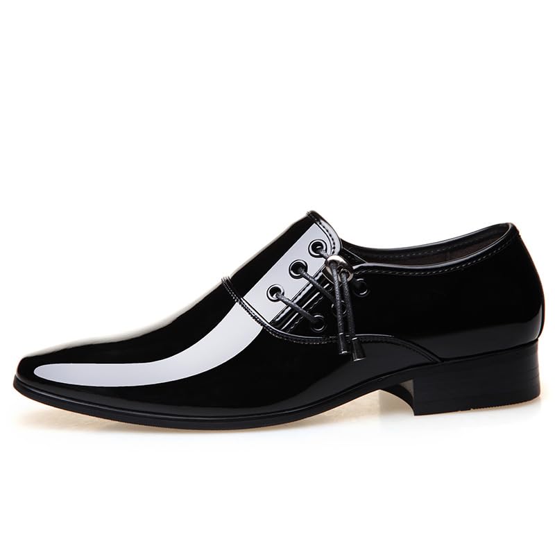 Dress Oxford for Men Lace Up Pointed Toe Vegan Leather Shiny Shoes Slip Resistant Rubber Sole Anti-slip Wedding3