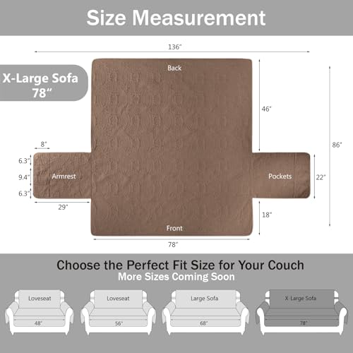 Image of Soft Quilted Couch Cover with Pockets for Extra-Large Sofa, Anti-Slip Sofa Covers Washable for 3 Cushion Pet Friendly, Oversized Sofa Cover Water-Repellent (X-Large Sofa 78 inch, Raw Umber)