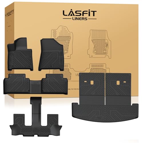 Lasfit Floor Mats & Backrest Mats & Cargo Mat for Hyundai Santa Fe Gas 2026 2025 2024 (Not Fit Hybrid) All Weather TPE Custom Fit Floor Liners for Santa Fe Full Set Car Mats Accessories Black