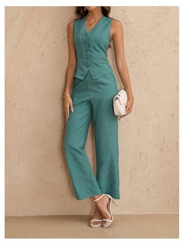Women's 2 Piece Work Office Outfit Elegant Bow Tie Button Up Suit Vest and Pants Set4