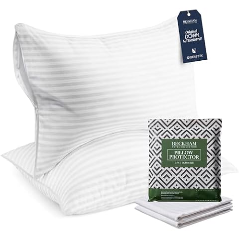 Beckham Hotel Collection Queen Size Pillows and Pillow Protectors - Sets of 2 Cover