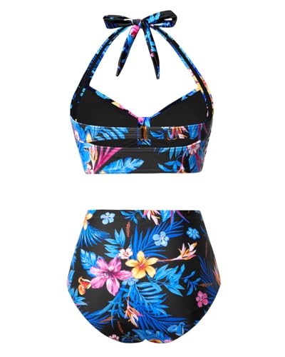 Image of Holipick Women High Waisted Bikini Set Two Piece Swimsuit Tummy Control Bathing Suit Vintage Halter Swimwear
