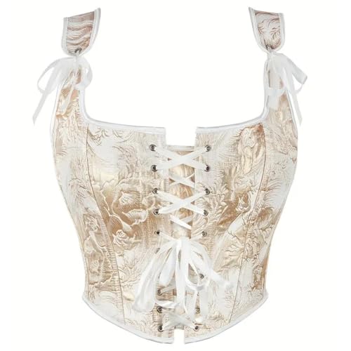 SHYMMUO Gold Corset Top for Women Vintage Bustier Renaissance Lace Up Crop Top Fairycore Cottagecore Corset Vest for Party Cosplay Outfit S