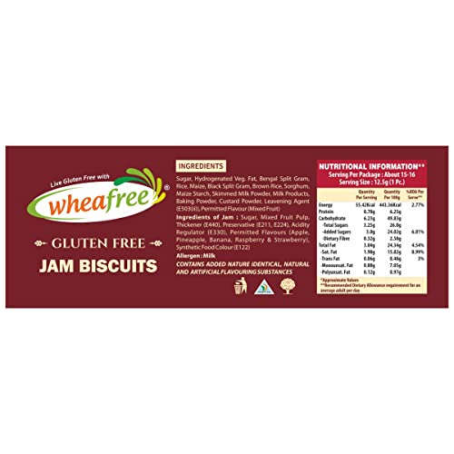 Image of Wheafee Gluten Free Jam Biscuits | Mixed Fruit Pulp Filled Cookies | Tasty & Crunchy Snacks | Perfect Tea-Time Treat | Pack of 3-200g Each Vegetarian Biscuit