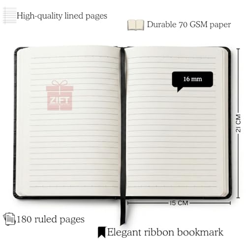 Image of Zift Personalized Name & Charm Leather HardCover Diary with Pen | Daily Journal Notebook for Men & Women |Gift Set for Men Women, Office Journal, Travel Diary | Corporate Gifts, Gift Ideas (Classic Black)