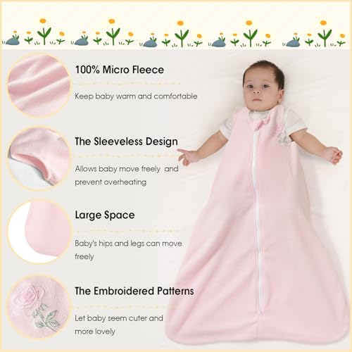 Image of PHF Warm Micro-Fleece Baby Sleep Sack 18-24 Months, Soft Baby Wearable Blanket, 2-Way Zipper Sleeping Bags, 2 Pack Comfy Sleeping Sack for Infant Newborn Girls, X-Large Size, Oat Milk & Pink
