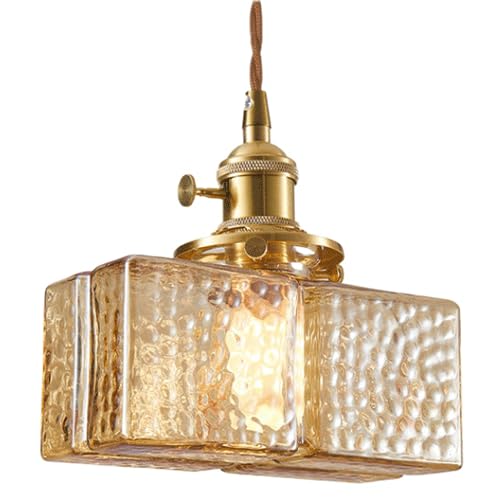Lampe suspendue E27 HAIDU lustre rétro en verre et cuivre pour salon