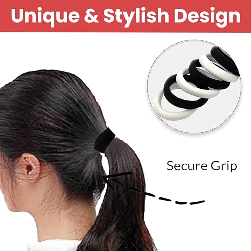 Image of TEMPERIA (30 Pcs) Hair Band for Women & Girls - Premium Rubber Band - Elastic Ponytail Hairband Ties Accessories - 15 Black & 15 White (DN01)