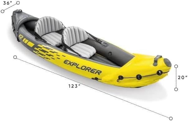 Generic 68307EP Explorer K2 Inflatable Kayak Set: Includes Deluxe 86in Aluminum Oars and High-Output Pump – SuperStron, Yellow