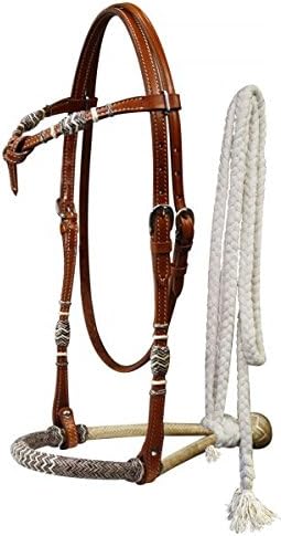 Showman Horse Rawhide Bosal Futurity Bridle Headstall with a Cotton Mecate Rein (Medium Oil)