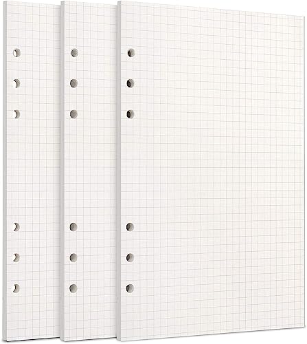 YSTrillion Papier de Recharges A5 6 Trous,A5 Recharge Papier Quadrillé,6 Trous Vierge Feuillets Mobiles pour Notebook,Agenda,Journal,Carnets 135 Feuilles/270 Pages