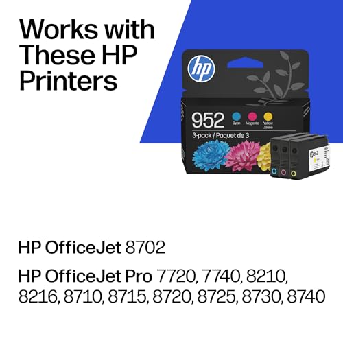 Image of HP 952 Cyan, Magenta, Yellow Ink Cartridges (3-Pack) | Works with Printer Series: OfficeJet 8702, OfficeJet Pro 7720, 7740, 8210, 8710, 8720, 8730, 8740 | Eligible for Instant Ink | N9K27AN