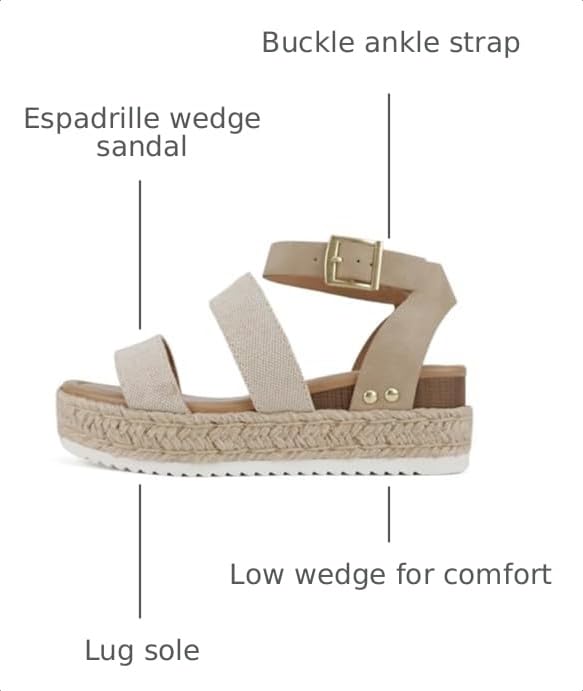 Image of Soda Top Shoe Bryce Open Toe Buckle Ankle Strap Espadrilles Flatform Wedge Casual Sanda