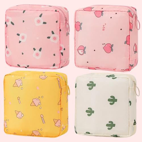 Image of 4Pcs Sanitary Napkin Storage Bag, Menstrual Period Bag Waterproof, Tampon Organizer Pouch Tampon Pad Holder for Purse, Pad Bag Feminine Care First Period for Teen Girls School