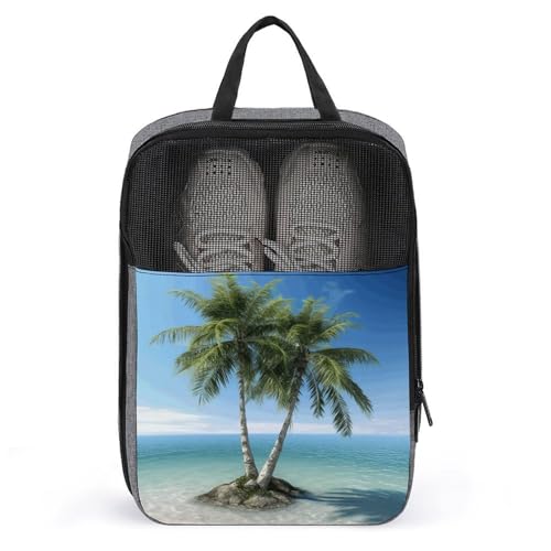 Sac à chaussures suspendu gris élégant au motif imprimé palmiers