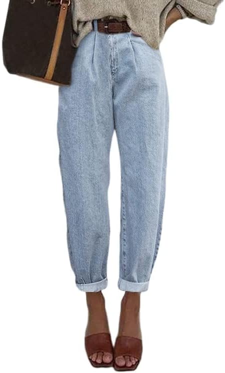 Astylish Womens High Waisted Baggy Jeans Boyfriend Cropped Loose Denim Pants - Image 2