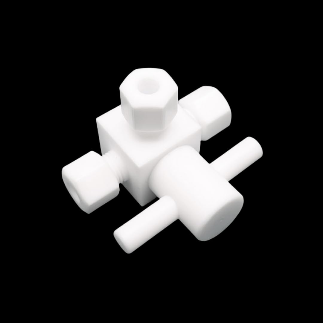 Válvula de bola de 3 vías de PTFE: T duradera de conversión horizontal de PEFT for control de fluidos(3-3-3mm)