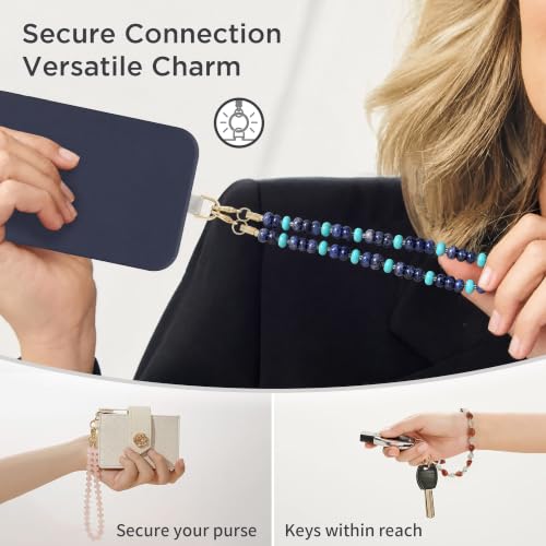 Image of POSADINA Natural Stone Phone Charm, Beaded Healing Phone Wrist Strap, Handmade Cellphone Chain Lanyard with Tether Tab
