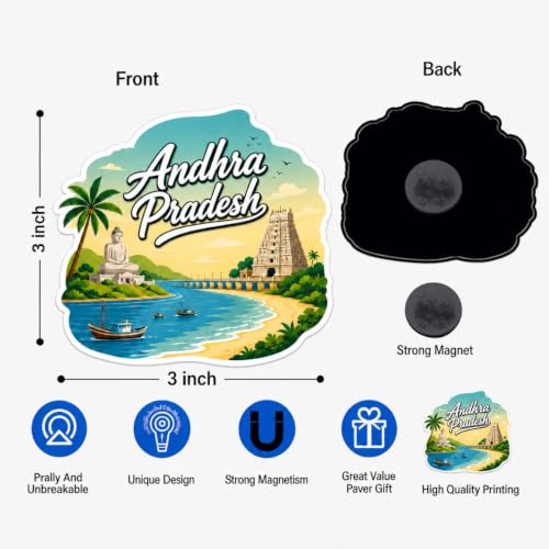 Image of Decorative Fridge Magnet Sticker for Refrigerator | Strong Magnetic Fridge Decor for Kitchen | Reusable Refrigerator Magnet for Home & Office, AG FM Andhra Pradesh