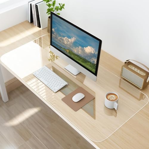 Fysaran Clear Desk Pad, Non-Slip PVC and Waterproof Round Edges Desk Protector Mat