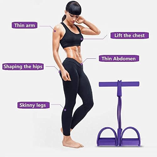4-Tube Elastic Pull Rope,Sit-up Equipment Yoga Strap Bodybuilding Expander Tummy Trainer Foot Pedal Pull Rope Resistance Exercise for Abdomen Arm Waist Pilates Leg Stretching Slimming Training Purple