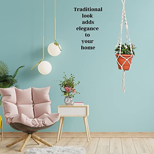 Image of ecofynd Cotton 3 Set Plant Hanger [without Pot] | Rope Flower Pot Holder for Indoor Outdoor Balcony Garden Wall Com05 /Pack of 5, Ivory